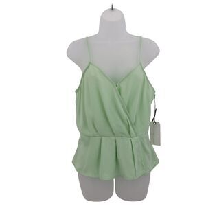 Leith Light Green Surplice Peplum Crop Top